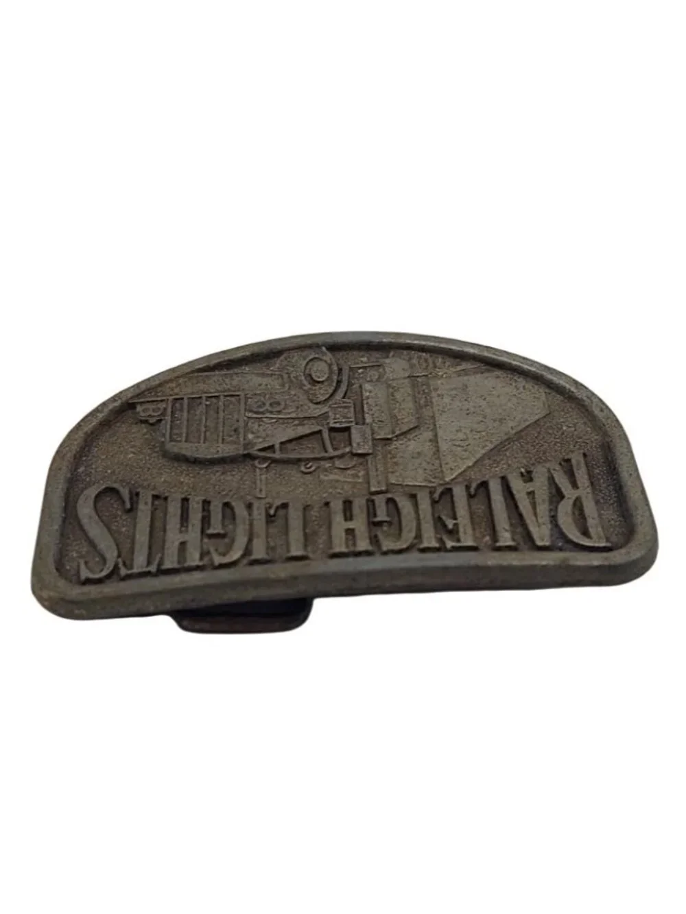 Belt Buckle Raleigh Lights Semi Truck Pewter Tone Collectible Promo 70s Vintage